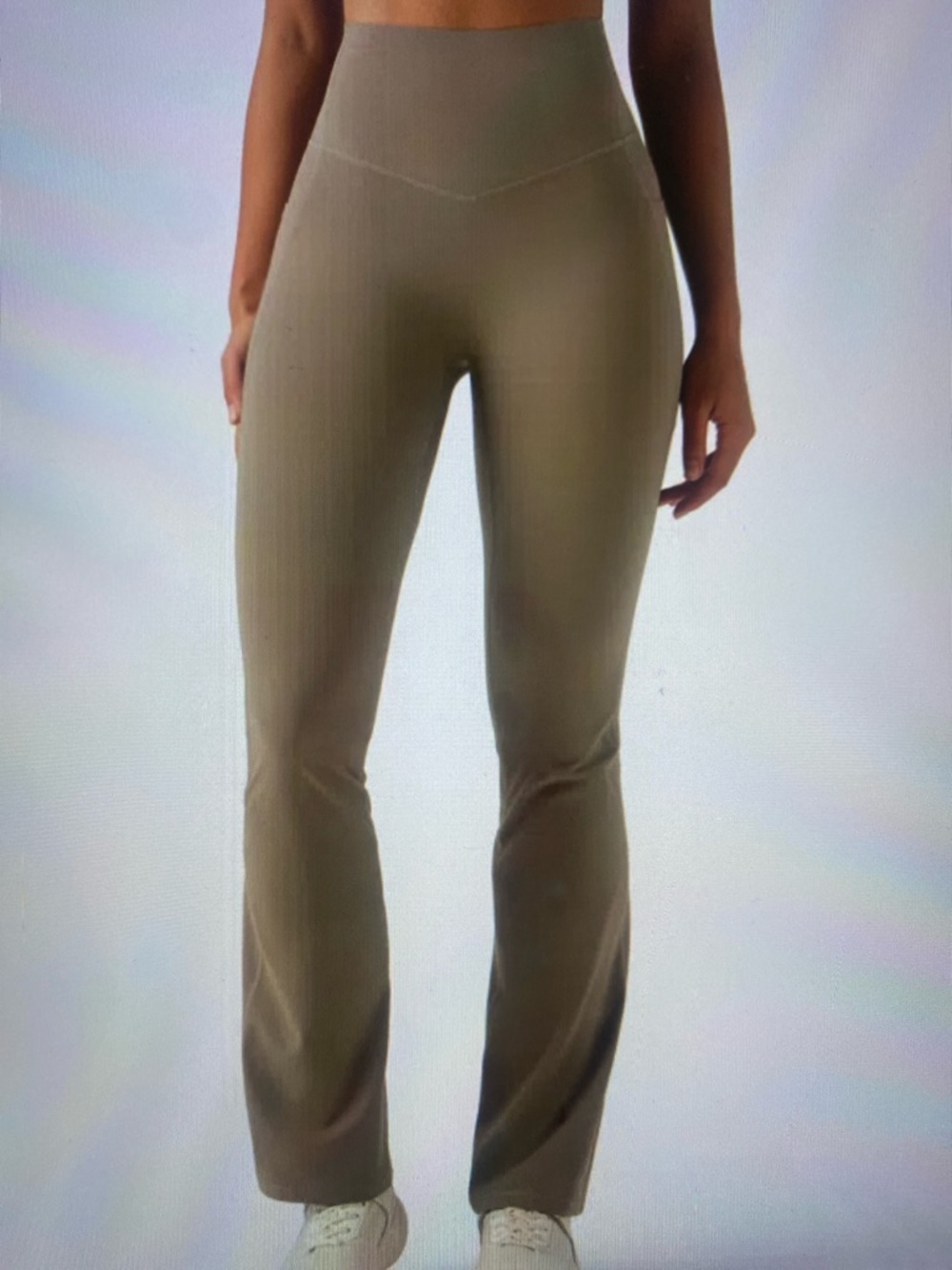 High-Waist Olive Ribbed Flare Leg Pants